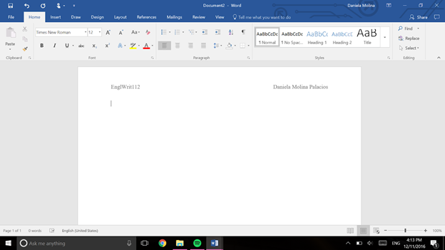 Close up of the same screen of Microsoft Word. Top left corner says, “EnglWrit112.” Rest of the screen is blank.