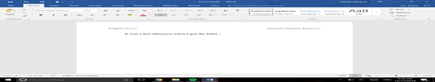 Another screenshot of the same screen. Top left: “EnglWrit 112”. Next line: “It was a hot afternoon when I got the letter.”