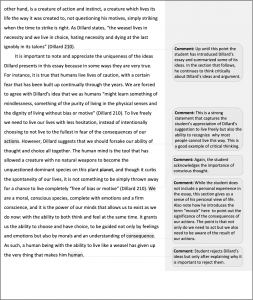 Image of the second page of a student essay with comments from the instructor