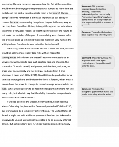 Image of the fourth page of a student essay with comments from the instructor