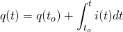 \begin{equation*} q(t)=q(t_o)+\int_{t_o}^t i(t)dt  \end{equation*}