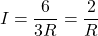 \begin{equation*}  I=\frac{6}{3R}=\frac{2}{R} \end{equation*}