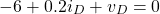 \begin{equation*} -6  + 0.2i_{D} +v_{D}= 0 \end{equation*}