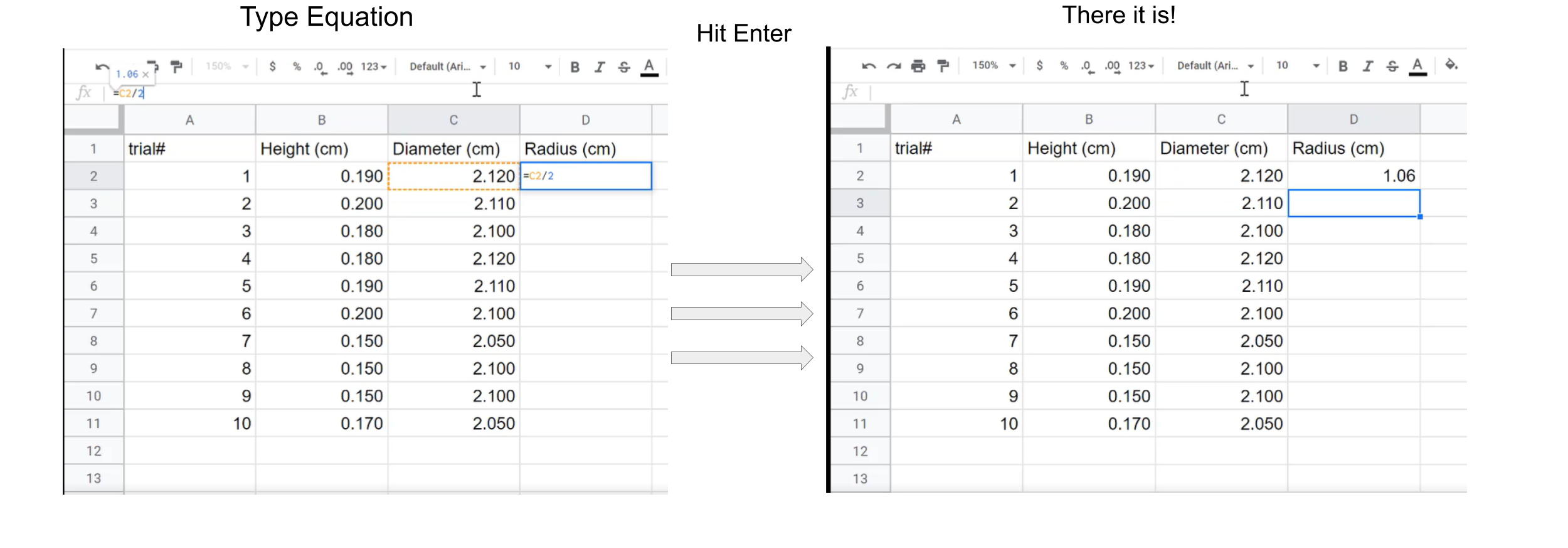 Finding Mean and Standard Deviation in Google Sheets Physics 132