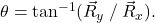  {\theta=\tan ^{-1}(\vec{R}_y\:/\:\vec{R}_x).}