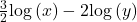 \frac{3}{2}\mathrm{log}\left(x\right)-2\mathrm{log}\left(y\right)