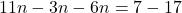 11n-3n-6n=7-17