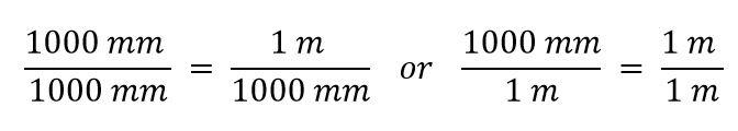 conversion facts equaling 1 m / 1000 mm