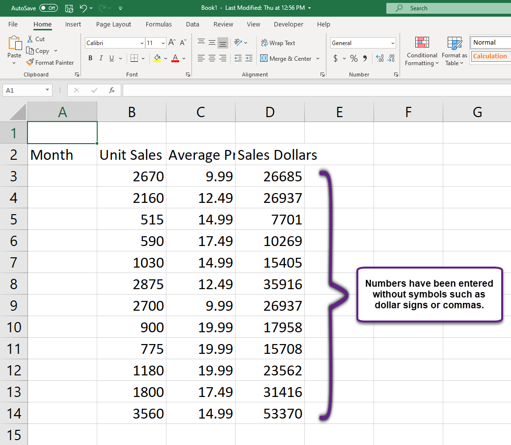 Figure 1.17 Completed Data Entry for Columns B, C, and D