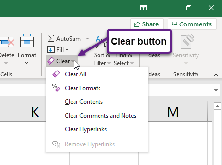 Figure 1.23 Clear Command Drop-Down Menu