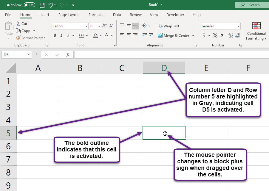 Figure 1.5 Activating a Cell Location